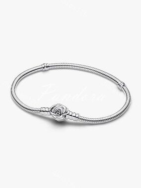 Pandora Moments Rose in Bloom Clasp Snake Chain Bracelet
